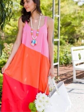 Mud Pie Mackenzie Maxi Dress: Pink, Orange & Red Colorblock